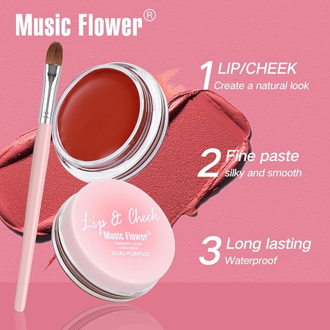 Face Cream Blush, 2-in-1 Lip & Cheek Makeup with Brush, Matte Blush Hydrating Formula, Lightweight, Buildable & Blendable Blusher for Women Girls-01 Maple Orange Brown-Velvo Beauty