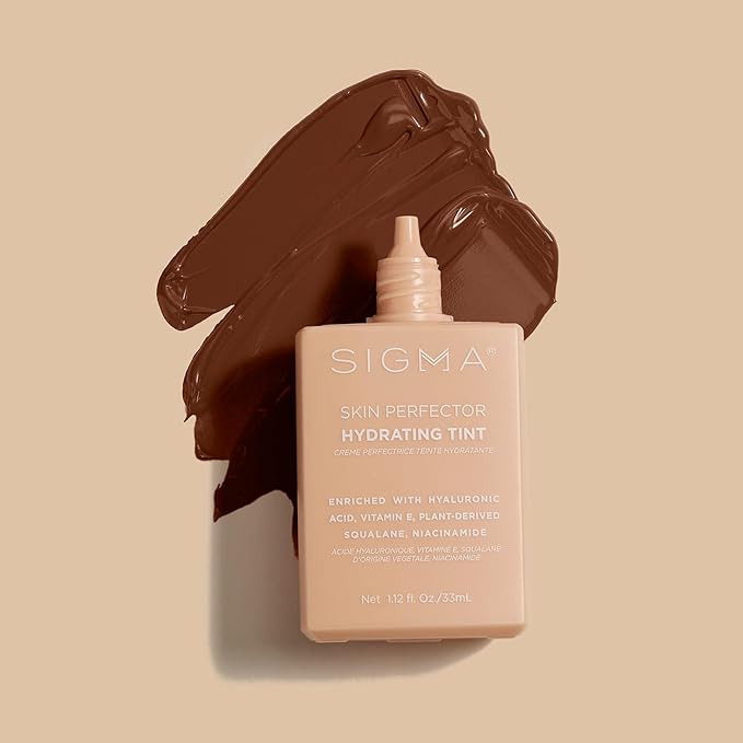 Sigma Beauty Skin Perfector – Hydrating Skin Tint Foundation for Lightweight, Buildable Coverage, With Hyaluronic Acid, Niacinamide Serum, and More (6 Dark Rich Tint, 1.12oz)-Velvo Beauty