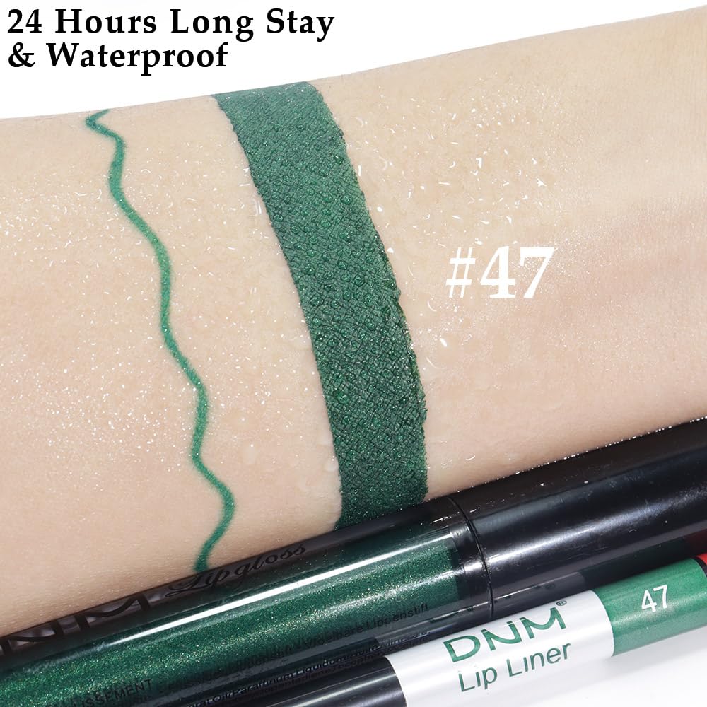 evpct 2Pcs Emerald Green Shimmer Glitte Liquid Lipstick Lip Gloss Stain and Retractable Lip Liner Makeup Set for Women Long Lasting Waterproof 24 Hours Lipstick labial mate larga duracion 24 47#-Velvo Beauty