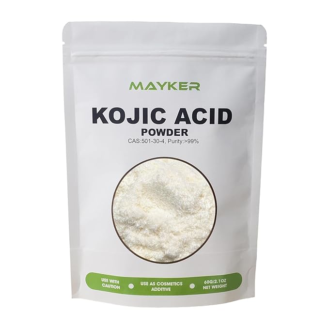 MAYKER Pure Kojic Acid Powder 2.1oz (60gram), Skin Whitening Lightening, Natural and Organic, High Purity 99.9%, Diminishes the Appearance of Dark Spots, Freckles & Scars, for DIY Soaps, Creams-Velvo Beauty