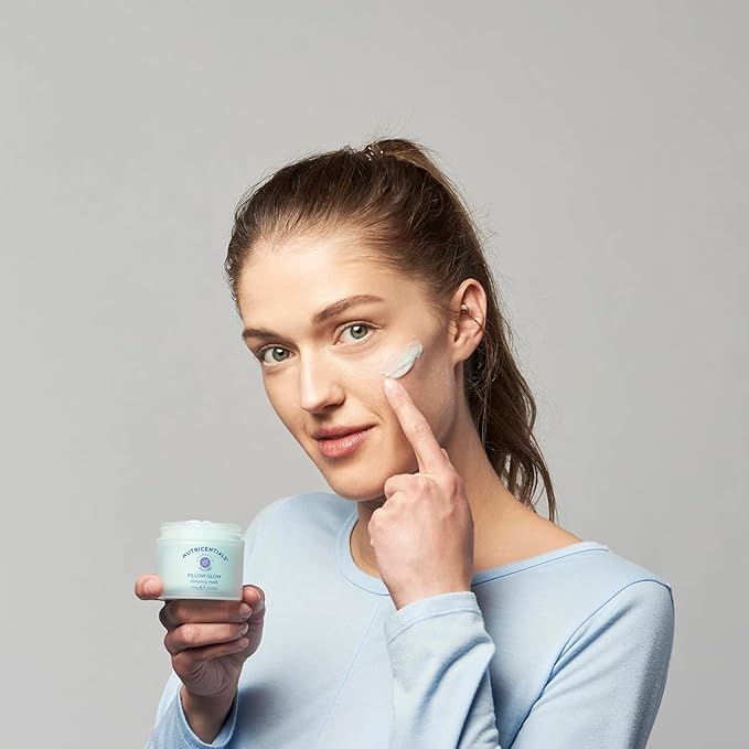 NuSkin NUTRICENTIALS Pillow Glow Sleeping Mask | Overnight Hydration | Bioadaptive Botanical Complex | Red Algae | Apple Extract | Deep Sea Water | Skin Glowing & Pore Minimizing | 2.5 Fl Oz | 1 Pack-Velvo Beauty