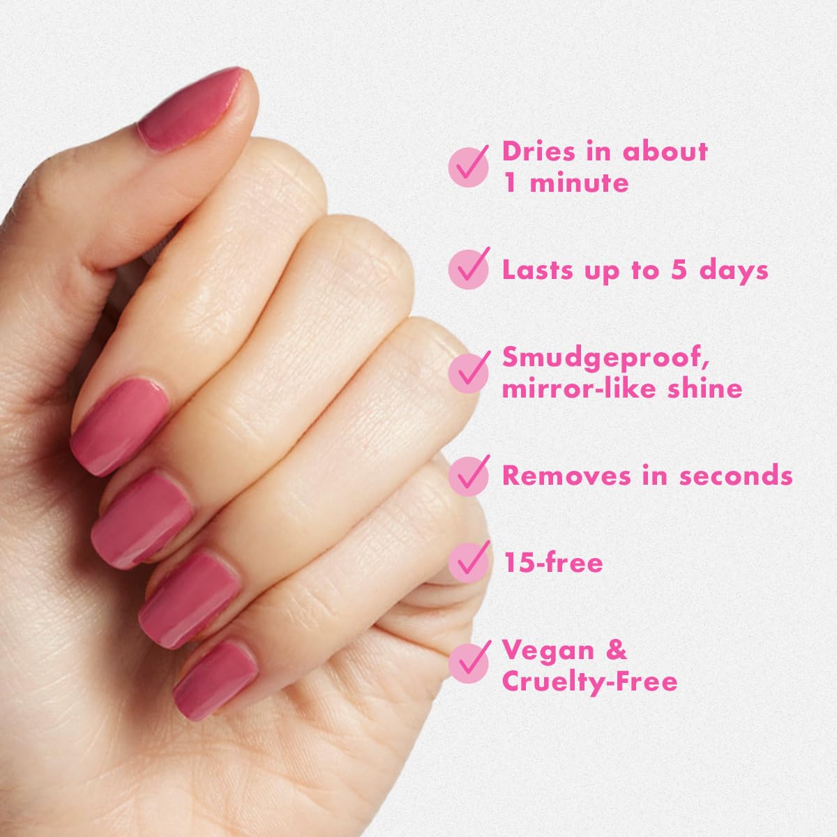Olive & June Quick Dry Nail Polish | Instant, Fast-Drying, Smudgeproof Color | 15-free, Vegan, Cruelty-Free Formula | Lasts up to 5 Days | Salon-Quality Manicure, Pedicure at Home | Primrose Rosy Pink-Velvo Beauty