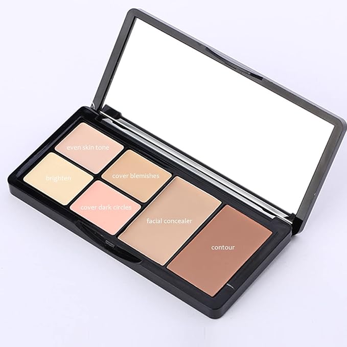Concealer Contour Palette, 6 In 1 Color Correcting Concealer Contour Makeup Palette, Contouring Foundation Highlighting Makeup Kit for Dark Circles, Blemish With 2 Packs Brush (2#)-Velvo Beauty