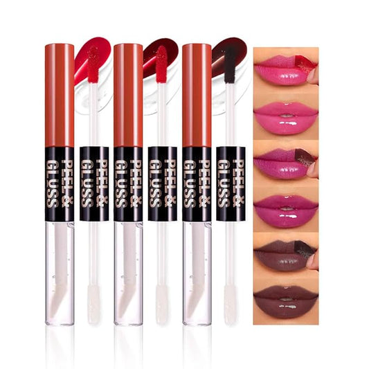 3Pcs Peel Off Lip Gloss Tattoo and Lip Oil, Lip Stain Peel Off Masque - Peel Off Lip Tint ,Long Lasting Waterproof Transfer-proof Lip Mask Lip Gloss Peel Off Lip Liner,Stay Lip Makeup 03#+05#+07#-Velvo Beauty