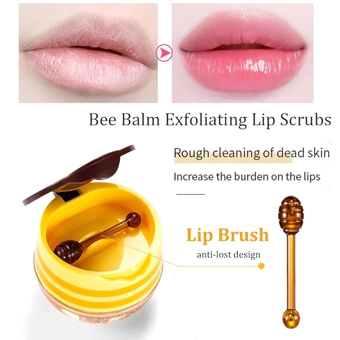 2 PCS Bee Lip Balm Honey Lip Balm Pot,Lip Exfoliating Lip Mask Hydrating & Prevention Dry and Cracked Lip Scrubs Exfoliator, Honey Lip Sleeping Mask Fade Lip Lines Bee Lip Balm-Velvo Beauty