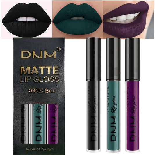 evpct 3Pcs Dark Black Green Purple Matte Liquid Lipstick Lip Stain Sets for Women Long Lasting Waterproof, 24 Hours Goth Lipstick labiales matte mate larga duracion listip 24 hours, 19#-Velvo Beauty