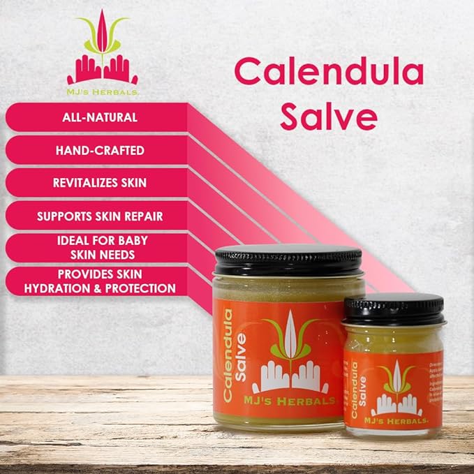 MJ's Herbals Calendula Salve - Skin Soothing Balm, Eczema Cream, Diaper Rash, Scars, Bug Bites, Made w/Calendula Blossoms & Propolis Beeswax (1 oz)-Velvo Beauty