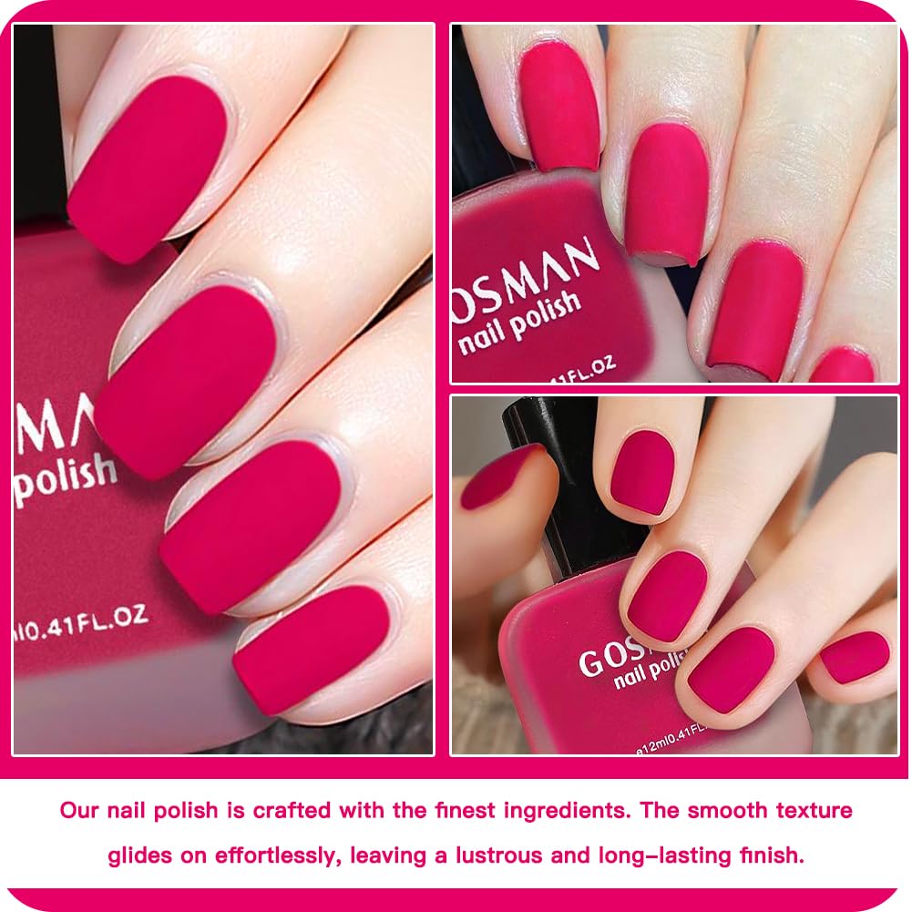 12ml Hot Pink Matte Nail Polish, Quick Dry Nail Lacquer for Nail Art Varnish, Mist Effect Matte Finish Velvet Nail Polish, 0.41 fl oz (Hot Pink, 0.41 fl oz)-Velvo Beauty
