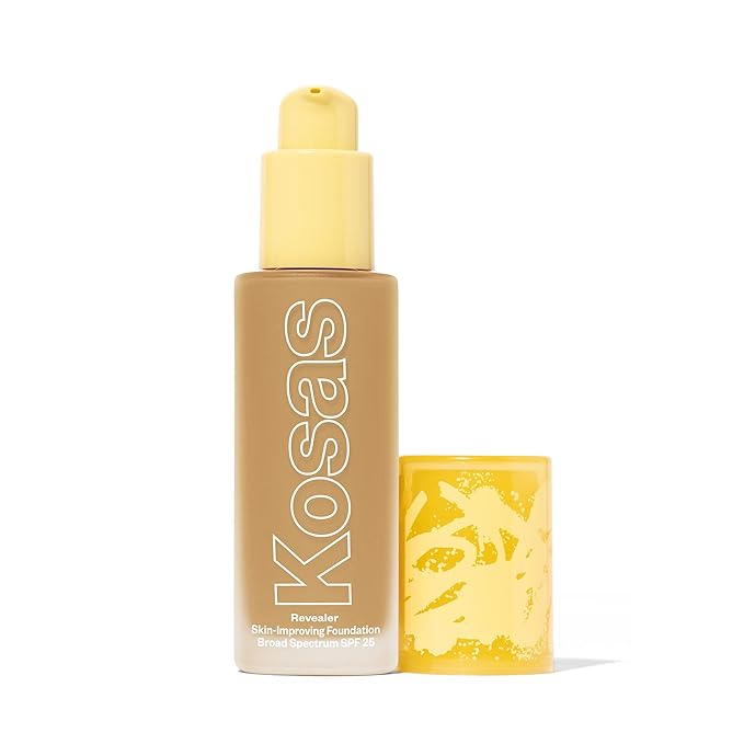 Kosas Revealer Skin-Improving Foundation with SPF 25 Protection - Hydrate, Brighten, Soothe, Plump, Protect Skin - Smoothing Texture, Natural Finish and Clean Formula - Medium Tan Olive 270-Velvo Beauty