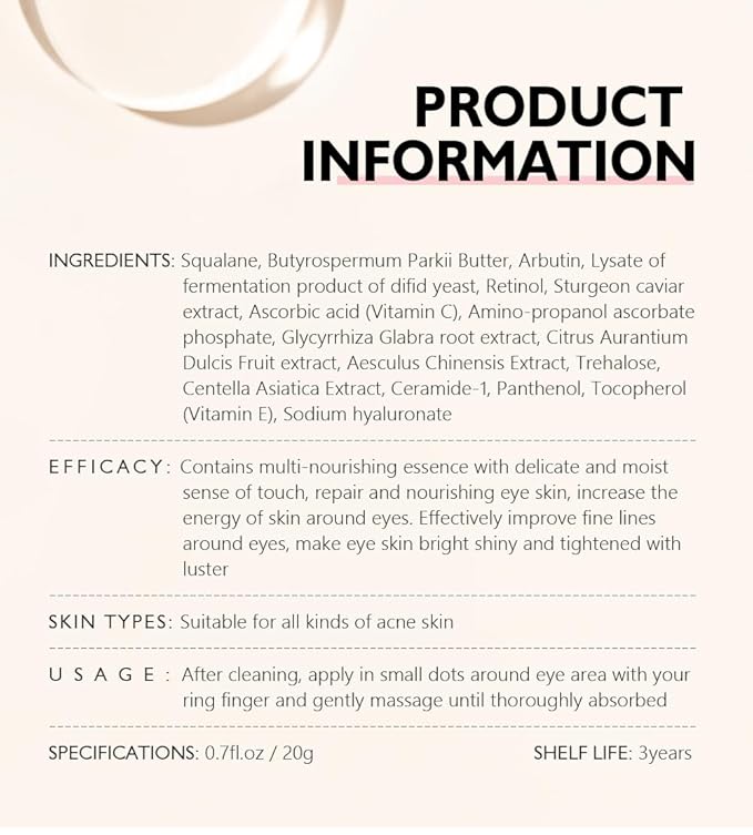 Retinol Eye Cream, Anti-Aging with Vitamin C & Ceramide for Dark Circles, Wrinkles & Fine Lines, Crow’s Feet, 0.7 fl.oz-Velvo Beauty