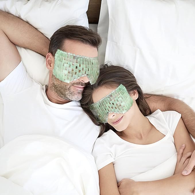 Jade Eye Mask, gemshan 2 Pcs Stone Eye Mask Hot or Cold Use, Green Jade Facial Eye Sleeping Mask-Velvo Beauty