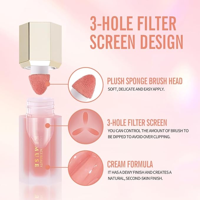 KIMUSE Soft Cream Blush Makeup, Liquid Blush for Cheeks, Weightless, Long-Wearing, Smudge Proof, Natural-Looking, Dewy Finish-Velvo Beauty