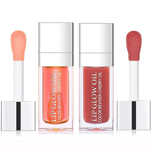 2 Set Lip Oil Hydrating Tinted Lip Balm, Plump Lip Gloss Lip Care Transparent Toot Lip Oil Tinted, Fresh Texture & Non-sticky, Nourishing Repairing Lightening Lip Lines Lip Care Products (Pink / Rosewood)-Velvo Beauty