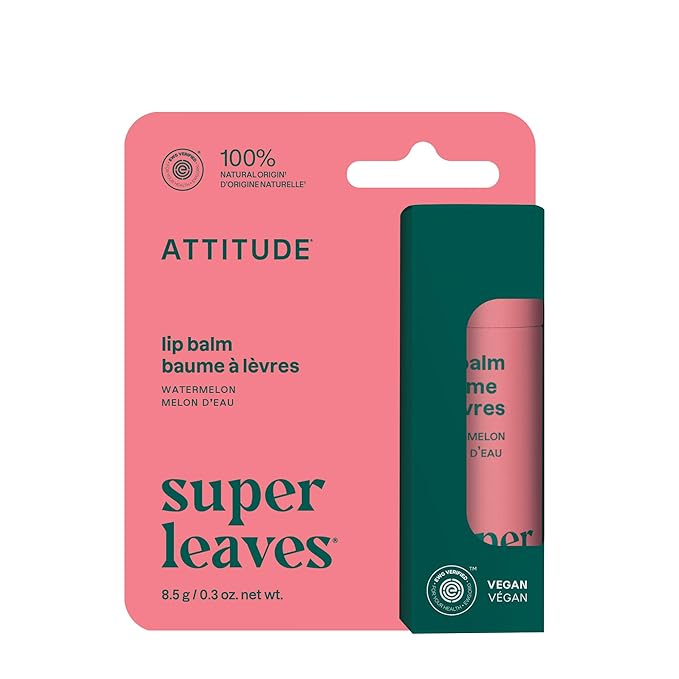 ATTITUDE Plastic-free Lip Balm, EWG Verified Plant- and Mineral-Based Ingredients, Vegan and Cruelty-free Personal Care Products, Watermelon, 0.3 Oz-Velvo Beauty