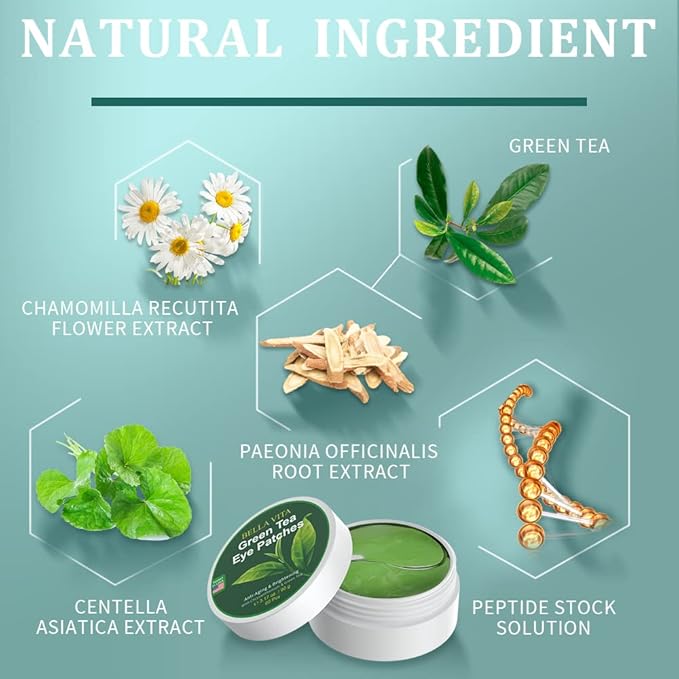 Under Eye Patches, Green Tea Under Collagen Eye Masks for Dark Circles Puffiness Eye Bag Wrinkles, Under Eye Treatment for Men Women, Anti-Aging Brightening Under Eye Gel Pads, 30 Pairs-Velvo Beauty