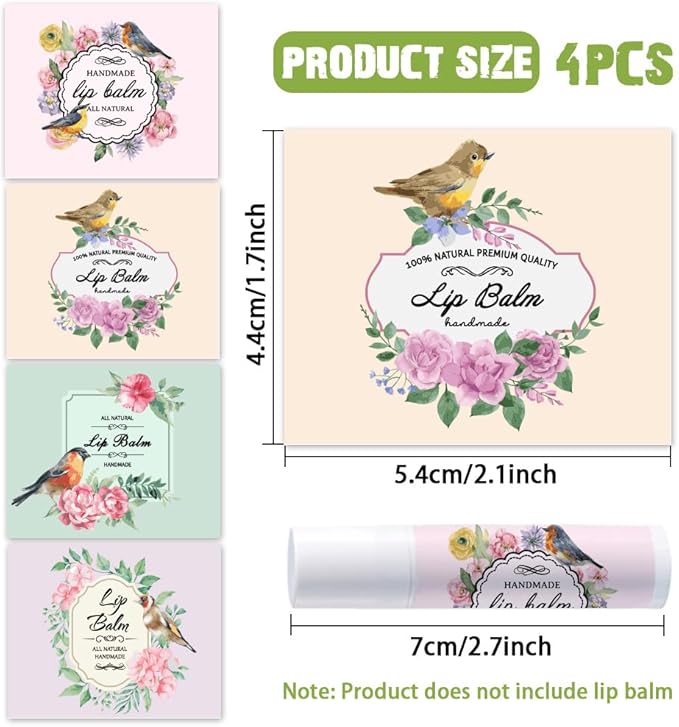 OLYCRAFT 100Pcs Self-Adhesive Lip Balm Tag Stickers 1.7x2.1 inch Waterproof Adhesive Label with Bird Patterns Rectangle Lipstick Tag Sticker for Lip Balm Container Tubes Lipstick Wrapping Decoration-Velvo Beauty