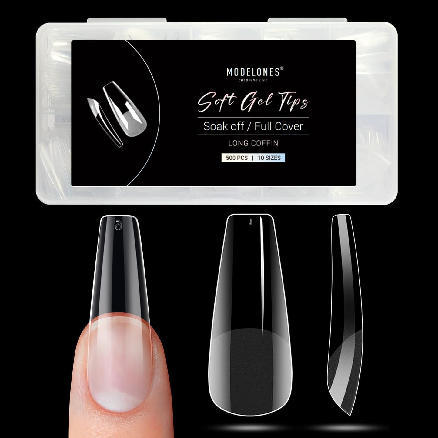 Modelones Long Coffin Nail Tips - 500Pcs Pre-shaped Half Matte Full Cover Fake Nails Gel Tips Acrylic Press on Manicure Extension DIY 10 Sizes-Velvo Beauty