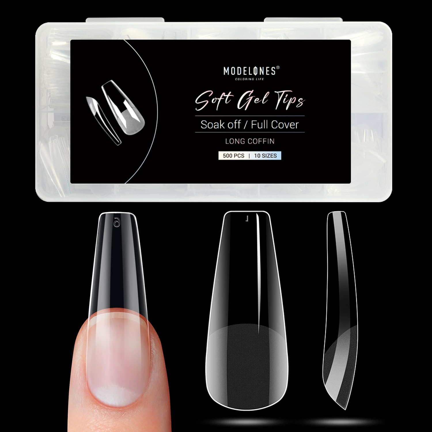 Modelones Long Coffin Nail Tips - 500Pcs Pre-shaped Half Matte Full Cover Fake Nails Gel Tips Acrylic Press on Manicure Extension DIY 10 Sizes-Velvo Beauty