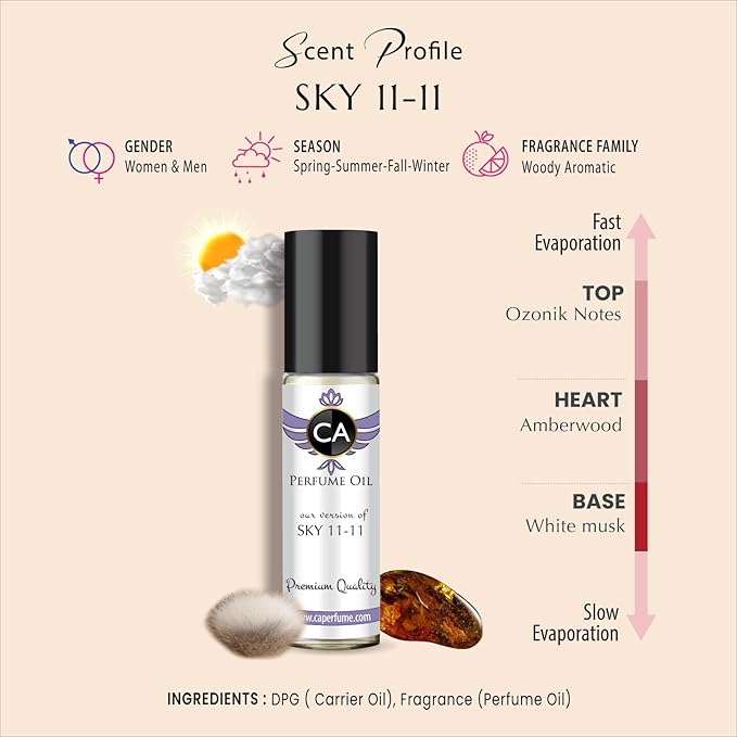 CA Perfume Impression of Emra Sky 11 For Women & Men Fragrance Body Oil Roll-On 0.3 Fl Oz/10ml-Velvo Beauty