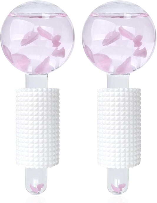 Ice Globes & Ice Roller for Face and Eyes - Facial Massage Tools for Skin Care, Reduce Wrinkles & Puffiness, Cooling Globes & Roller Ball for Glowing Skin 2PCS (Pink)-Velvo Beauty
