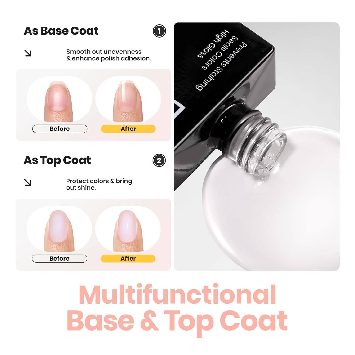 Beetles Pink Glitter Nail Polish and 2 in 1 Base & Top Coat Set, Fast Drying & Natural Nail Lacquer Strengthen Shimmer-Like Purple Mermaid Tears, No UV Lamp Needed for DIY Nail Art Gifts for Women-Velvo Beauty