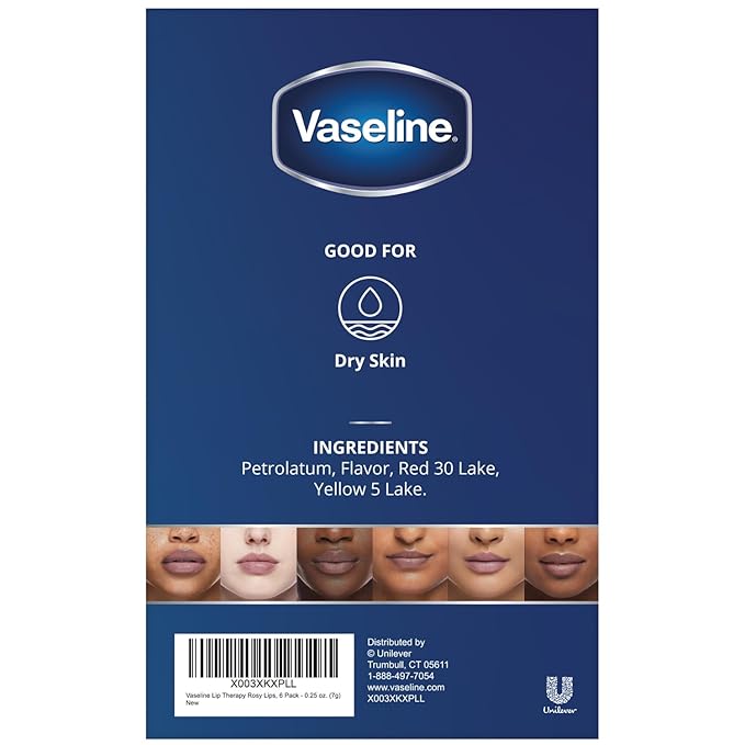 Vaseline Lip Therapy Rosy Lips Mini, Pure Petroleum Jelly, Advanced Moisture, Light Rose Fragrance, Sheer Pink Tint on Lips, Mini Vaseline Petroleum Jelly, Soft Vaseline Lips (Pack of 6-0.25 Oz Ea)-Velvo Beauty