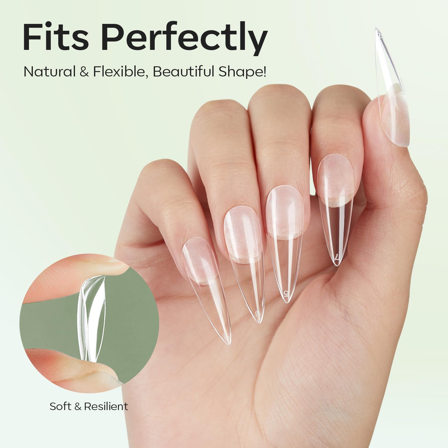 modelones Long Stiletto Nail Tips, Pre-shaped Soft Gel Tips Fake Nails False Acrylic Clear Full Cover Press on Extension Kit Gel Manicure DIY at Home 216PCS 12Sizes-Velvo Beauty