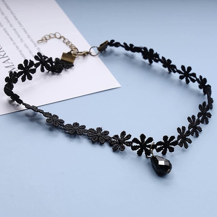 Black Choker Necklace Crystal Necklace Chain Short Collar Necklace Jewelry for Women and Girls-Velvo Beauty