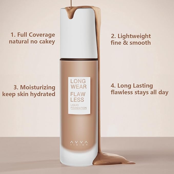 Liquid Foundation Makeup Natural True Skin Tone Full Coverage Concealer Flawless Complexion Blendable Longwear, 105, 1 fl. oz.-Velvo Beauty