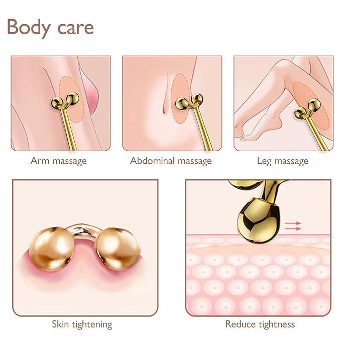 Tekson Facial Roller Massager, 3D Metal face Massage Tool for Eye Reduce Puffiness, Face Lift, Anti-Aging, Skin Tightening (Gold）-Velvo Beauty