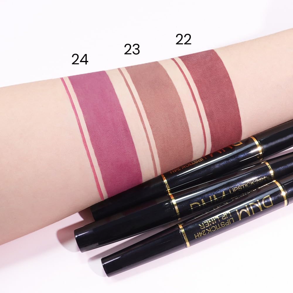 Kaely 2-in-1 Light Mauve Red Matte Lip Liner & Lipstick Combo Set Kit for Women, Magic Neutral Lipstick 24 Hours Original Lips Liner Pencil Stain Makeup Long Lasting Waterproof 22-Velvo Beauty