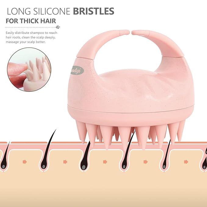 Sndyi Scalp Massager Shampoo Brush, Scalp Scrubber with Soft Silicone Bristles, Scalp Exfoliator for Dandruff Removal, Scalp Massager for Hair Growth, Wet Dry Hair Brush for Scalp Care, Pink-Velvo Beauty