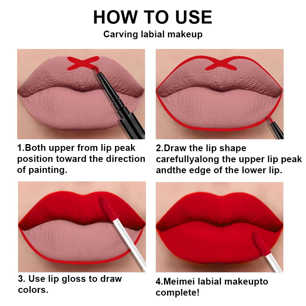 evpct 3Pcs Ruby Bright Dark Red Lip Stain Paint Matte Lip Liner and Liquid Lipstick Set for Women Long Lasting, labiales mate larga duracion listip 24 hours a prueba de agua mate 24 horas originales-Velvo Beauty