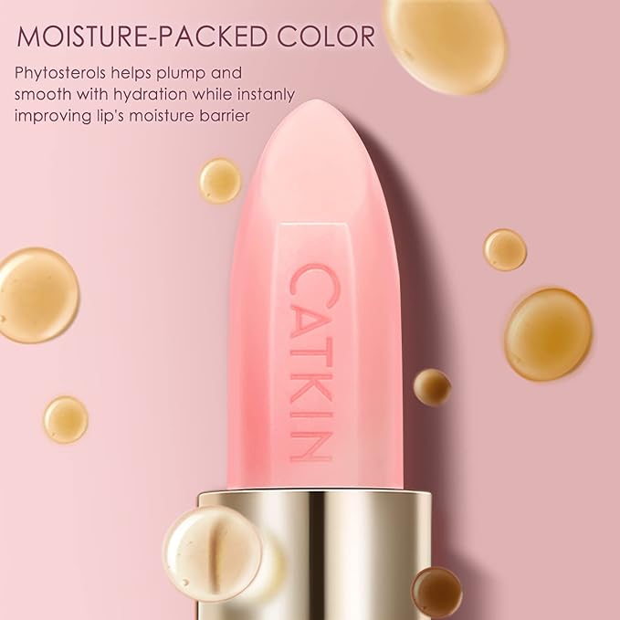CATKIN Tinted Lip Balm Color Changing Lipstick Ultra Hydrating 100% Natural Lip Moistrurizer with Vitamin E Nourishing For Cracked & Dry Lips 0.12 oz Pink-Velvo Beauty