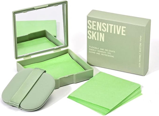 KYDA 200 Sheets Oil Blotting Paper with Mirror and Puff, Refills Included, Face Oil Absorbing Sheets, Oil Control Paper, Absorb Excess Oil, Makeup Friendly-Velvo Beauty
