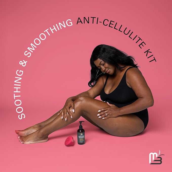 M3 Naturals Anti Cellulite Massage Oil and Silicone Body Brush – Collagen and Stem Cell Skin Tightening Formula for Smoothing and Firming – 8 Fl Oz-Velvo Beauty