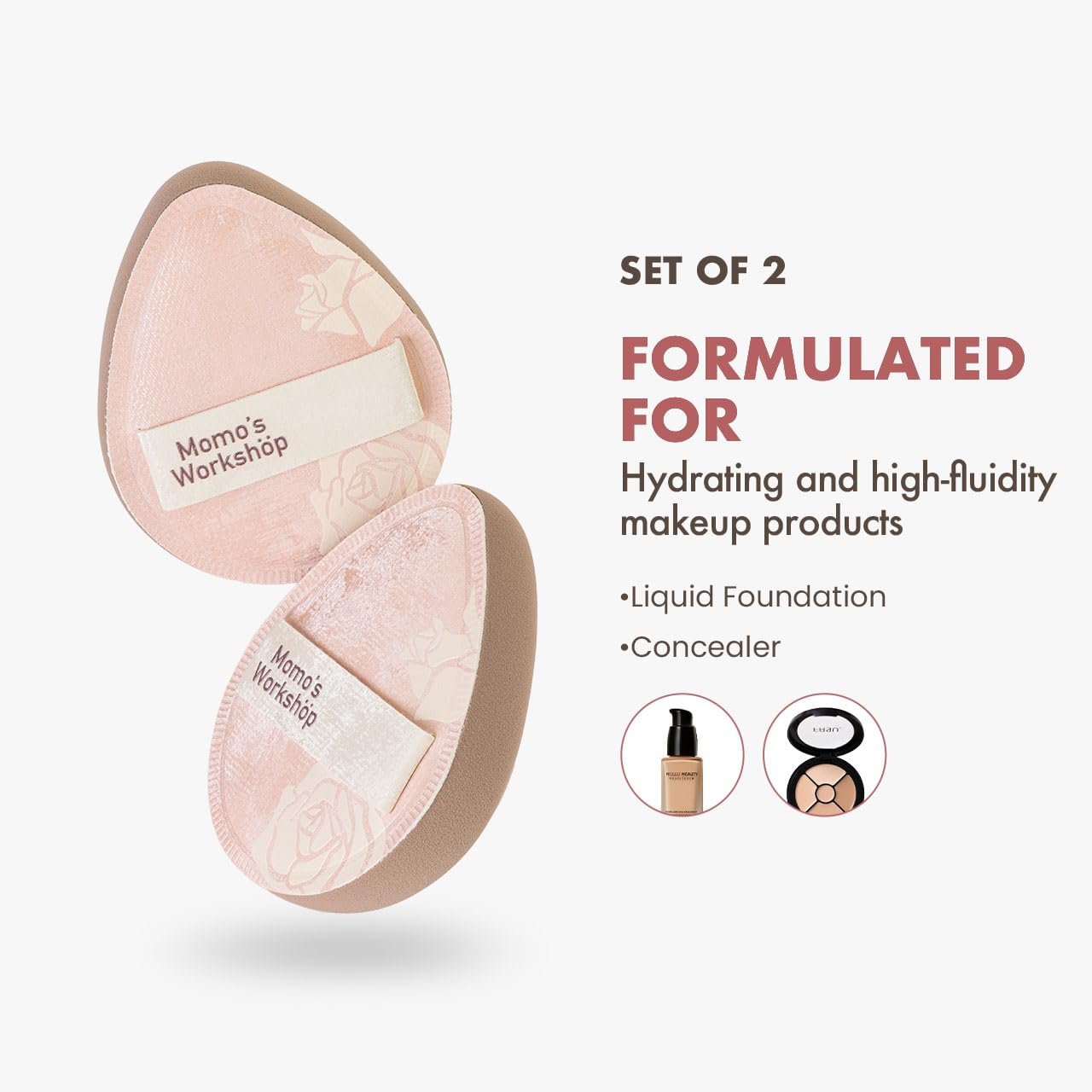 Makeup Sponge, Rubycell, Egg Shape, Foundation Sponges with Glossy PU Leather, for Liquid/Sheer Foundations, Cosmetic Puff, Medium Bounce,Travel Friendly & Reusable,2pcs & Storage Case-Velvo Beauty