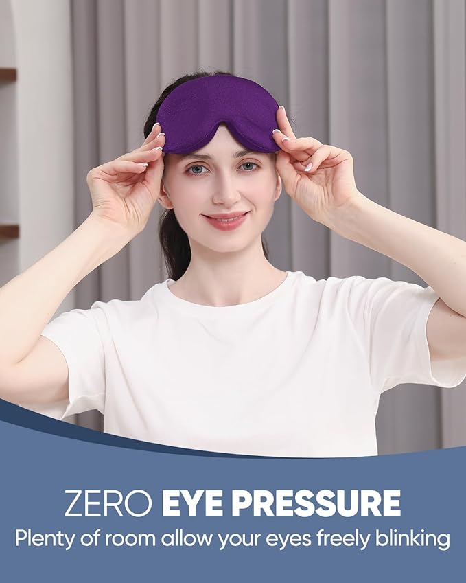 MZOO Luxury Sleep Eye Mask for Side Sleeper Men Women, Zero Eye Pressure 3D Sleeping Mask, Light Blocking Patented Design Night Blindfold, Soft Eye Shade Cover for Travel, Purple-Velvo Beauty