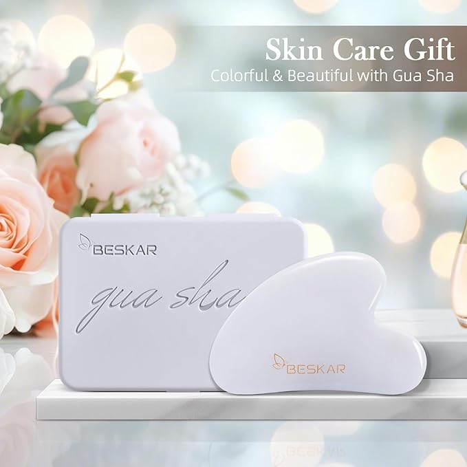 BESKAR Gua Sha Facial Tools, Natural Jade Stone Guasha Massager for Jawline Sculpting, Tighten Face Skin and Reduce Wrinkles, Face Eyes Body Neck Massage Tool, Skin Care Gift-Velvo Beauty