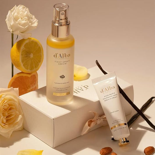 d'Alba All About Korean Skin Care, Gift Set for White Truffle First Spray Serum & Nourishing Hand Cream, Perfect for Mothers Day Gift-Velvo Beauty