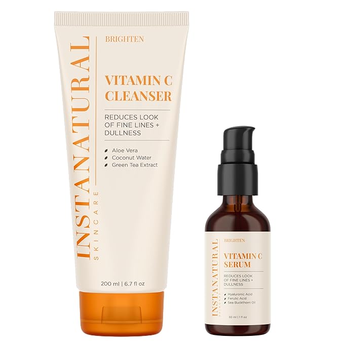 InstaNatural Vitamin C Cleanser and Serum Kit, Brightens and Reduces Signs of Aging, Fine Lines and Wrinkles, with Botanical Extracts-Velvo Beauty