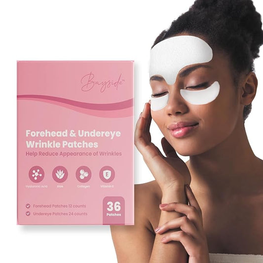Bayside Forehead & Under Eye Wrinkle Patches Set | Hyaluronic Acid, Collagen & Vitamin E | Overnight Smoothing Treatment for Fine Lines & Wrinkles | Non-Invasive, Skin-Friendly Hydrating Care-Velvo Beauty