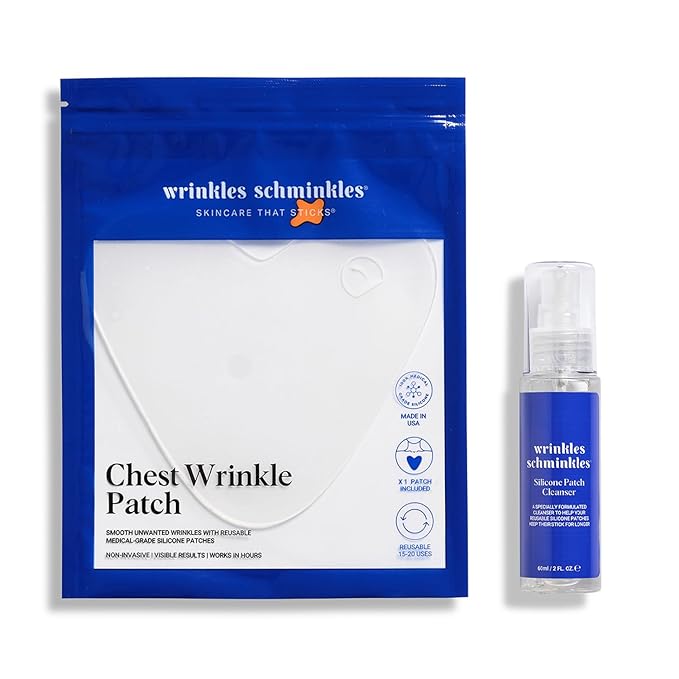 Wrinkles Schminkles Chest Wrinkle Patch & Cleanser Starter Pack - Set of Reusable Chest Silicone Wrinkle Patch + Patch Cleanser (2 oz) Maximise Uses - Smooth & Prevent Chest & Décolletage Wrinkles-Velvo Beauty