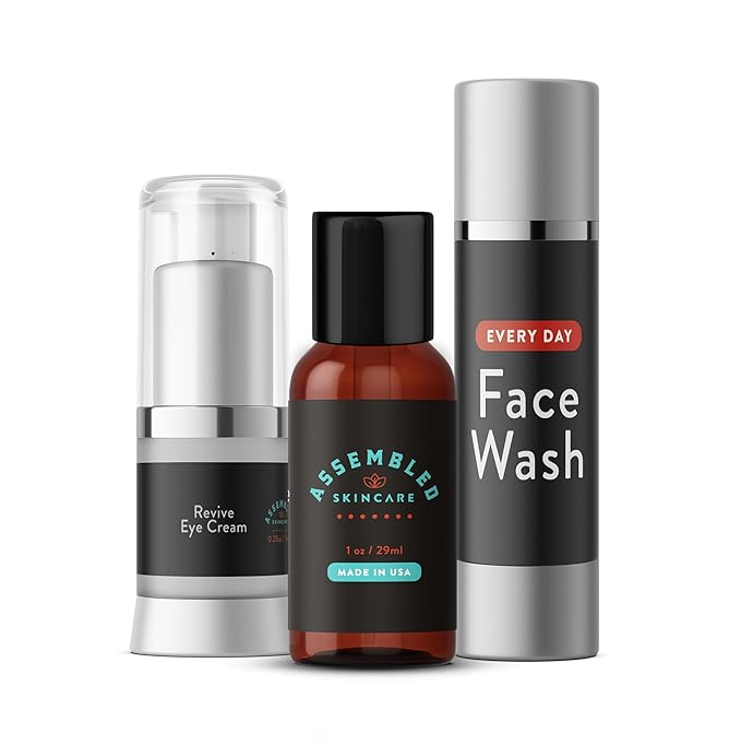 ASSEMBLED Skincare Ultimate Starter Pack (Premium Skin Care set for Men, 3-Piece; Face Wash, Aftershave/Toner, Eye Cream); anti-aging and multi-functional products-Velvo Beauty