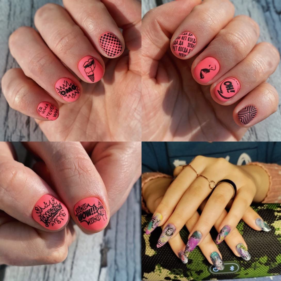 2pcs Mix Abstract Face Various Snake Series Nail Stamping Plates Beauty Girl Letter Word Image 14.5×9.5cm Nail Stamping Art Stencil Big Size Flower Fire Skull Full Cover Nail Art Stamp Templates Tools-Velvo Beauty