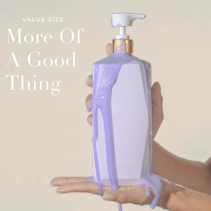 Goldie Locks Brilliant Blonde Purple Shampoo for Blonde, Lightened, Grey Hair, Extensions, Significantly Brightens, Tones, Eliminates Brass, Sulfate-Free, Nourishing, Moisturizing Leave-In, 33.8 Fl Oz-Velvo Beauty