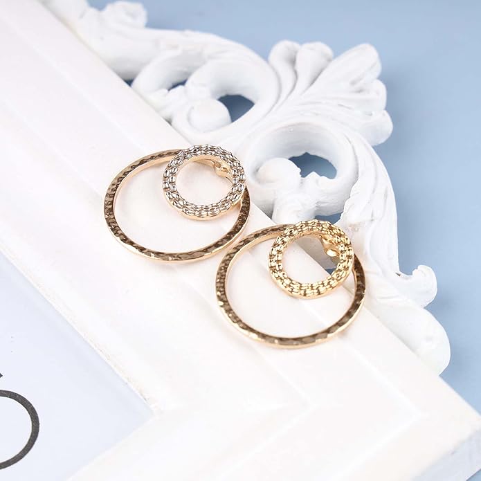 Vintage Crystal Circle Ear Jacket Earrings CZ Hollow Circle Hoop Earrings Gold Circle Earrings Minimalist Geometric Circle Stud Earrings Jewelry for Women-Velvo Beauty