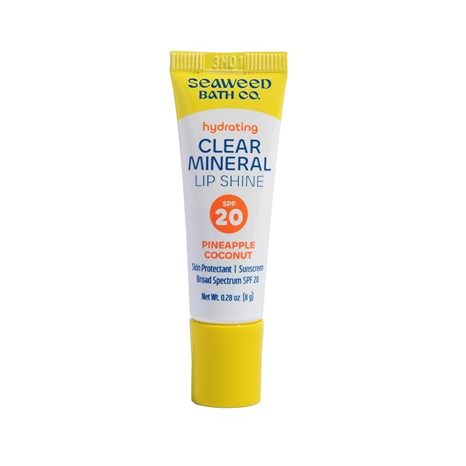 Seaweed Bath Co. Hydrating Clear Mineral Lip Shine SPF 20 Sunscreen Zinc Oxide Lip Balm, 0.28 Oz, Moisturizing Care for Dry, Chapped Lips-Velvo Beauty