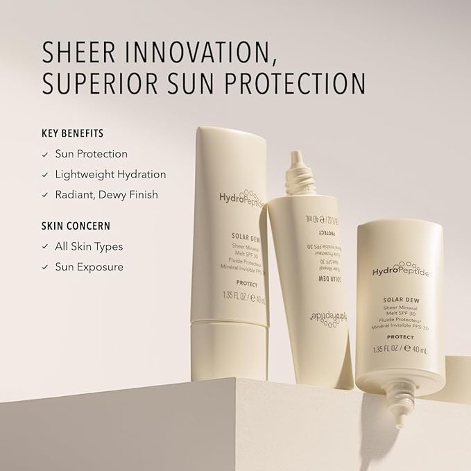 HydroPeptide Solar Dew Sheer Mineral Melt SPF30 Facial Moisturizer, Sunscreen & Primer, 1.35 Ounce-Velvo Beauty