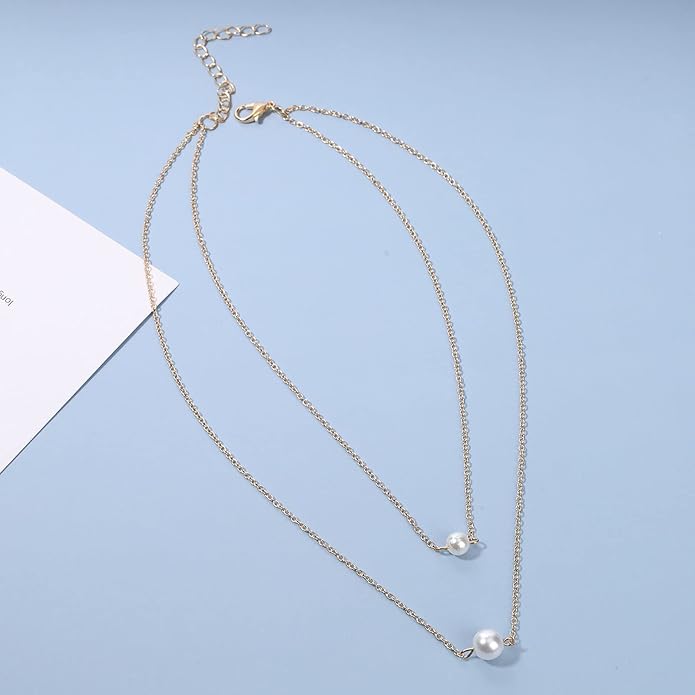 Boho Layered Pearl Necklace Choker Gold Pearl Pendant Necklace Multi Layer Vintage Necklace Chain Bridal Necklace Jewelry for Women and Girls-Velvo Beauty